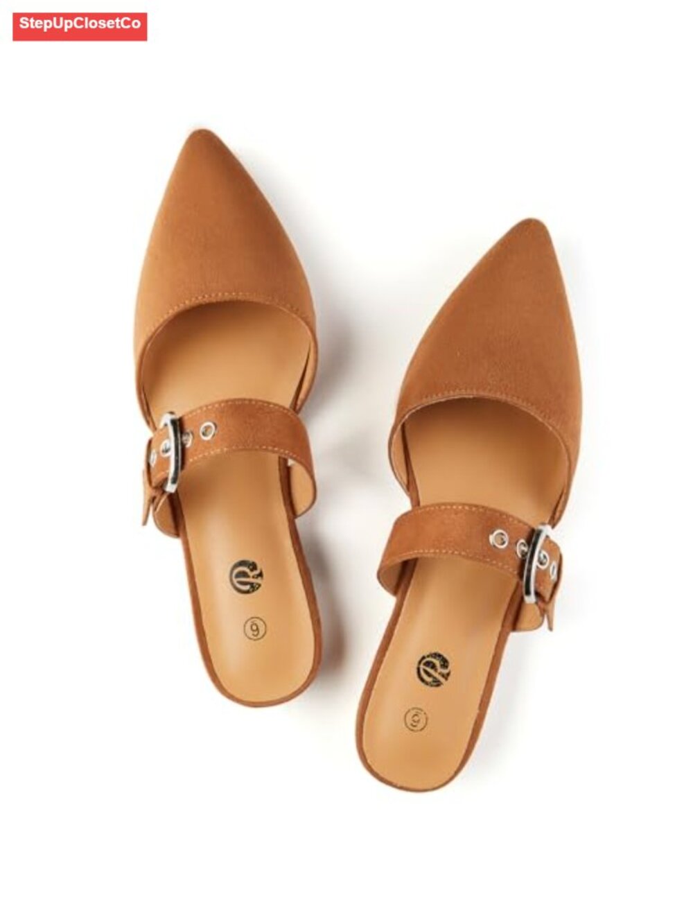 Women's Suede Mules Pointed Toe Backless Loafers with Adjustable Strap Slip